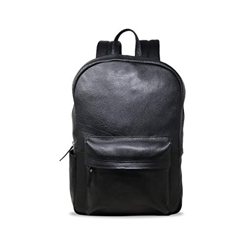 jaald 18" Black Genuine Leather Laptop Backpack Water Resistant Casual Office Work College Bookbag Comfortable Lightweight Travel Rucksack Men