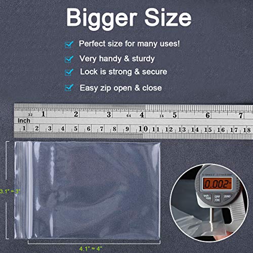 Premium 3 X 4 in (200 Count) Small Poly Zipper Bags, 2Mil Small Plastic Bags Clear, Easy Zip Open & Close, Zip Poly Bags Strong Locking Seal, Food Grade Safe, Handy Perfect for Many Uses by Valchoose