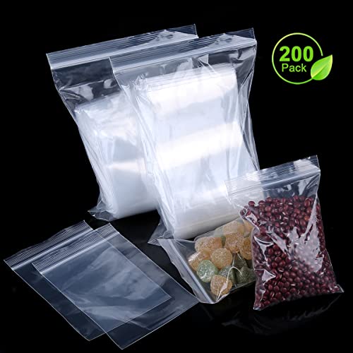 Premium 3 X 4 in (200 Count) Small Poly Zipper Bags, 2Mil Small Plastic Bags Clear, Easy Zip Open & Close, Zip Poly Bags Strong Locking Seal, Food Grade Safe, Handy Perfect for Many Uses by Valchoose