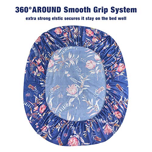 JSD Navy Blue Floral Printed Sheet Set King 6 Piece, Soft Microfiber Botanical Pattern Bed Sheets Extra Deep Pocket