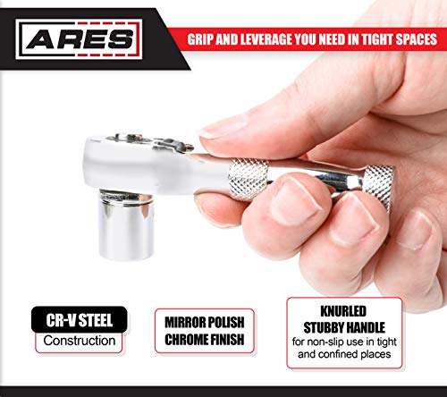 ARES 42035-1/4-Inch Drive 72-Tooth Stubby Ratchet - Chrome Vanadium Steel Construction and Mirror Polish Finish - 3.35-Inch Length - Quick Release Reversible Head