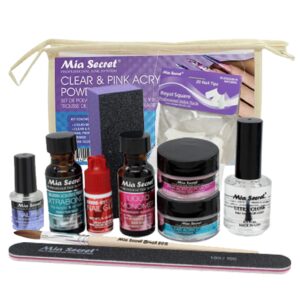 mia secret acrylic nail kit/set for beginners - nails kit with pink acrylic powder and clear acrylic powder with everything - starter kit de uñas acrilicas mia secret - kit de uñas mia secret completo