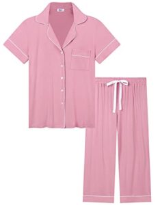 joyaria bamboo pajamas for women cooling capri pj sets short sleeve(dusty pink,large)