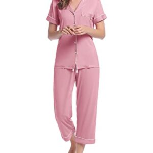 Joyaria Bamboo Pajamas for Women Cooling Capri Pj Sets Short Sleeve(Dusty Pink,Large)