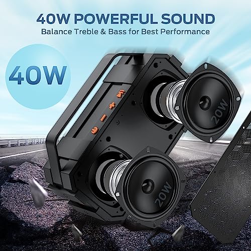 BUGANI Bluetooth Speaker, Portable Bluetooth Speakers with 40W Stereo Sound, Loud Bluetooth Speaker 24H Playtime Support TF Card/AUX, IPX6 Waterproof for Beach Camping Outdoor Indoor