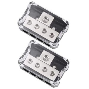 vonsom 4 way power distribution block, 1x 0/2/4 awg gauge in / 4x 4/8/10 gauge out amp power distribution ground distributor connecting block for car amplifier audio splitter 2 pack