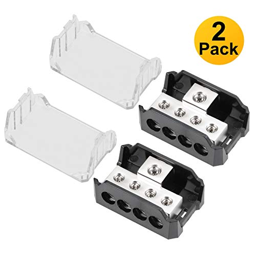 VonSom 4 Way Power Distribution Block, 1x 0/2/4 AWG Gauge in / 4X 4/8/10 Gauge Out Amp Power Distribution Ground Distributor Connecting Block for Car Amplifier Audio Splitter 2 Pack