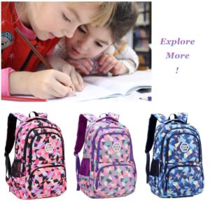 Geometric-Print Backpack and Lunch-Bag Set for Girls-Boys Middle-School Elementary Bookbags, 3Pcs School Bag with Lunch Bag Pencil Case