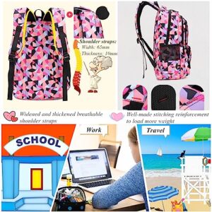 Geometric-Print Backpack and Lunch-Bag Set for Girls-Boys Middle-School Elementary Bookbags, 3Pcs School Bag with Lunch Bag Pencil Case