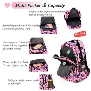 Geometric-Print Backpack and Lunch-Bag Set for Girls-Boys Middle-School Elementary Bookbags, 3Pcs School Bag with Lunch Bag Pencil Case