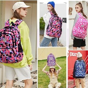 Geometric-Print Backpack and Lunch-Bag Set for Girls-Boys Middle-School Elementary Bookbags, 3Pcs School Bag with Lunch Bag Pencil Case