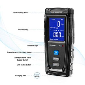 ERICKHILL EMF Meter, Rechargeable Digital Electromagnetic Field Radiation Detector Hand-held Digital LCD EMF Detector, Great Tester for Home EMF Inspections, Office, Outdoor and Ghost Hunting