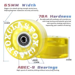 CLAS FOX 78A Indoor or Outdoor 65x35mm Quad Roller Skate Wheels with ABEC-9 Bearings 8 Pcs (Yellow)