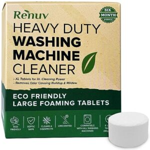 renuv heavy duty washing machine cleaner descaler - large foaming tablets for front load or top load, 6 pack