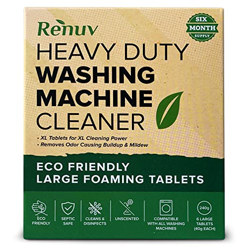 Renuv Heavy Duty Washing Machine Cleaner Descaler - Large Foaming Tablets For Front Load or Top Load, 6 Pack