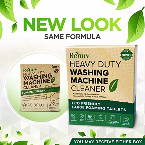 Renuv Heavy Duty Washing Machine Cleaner Descaler - Large Foaming Tablets For Front Load or Top Load, 6 Pack