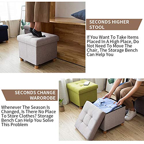 BRIAN & DANY Foldable Storage Ottoman Footrest and Seat Cube with Wooden Feet and Lid, Khaki 15” x15” x14.7”