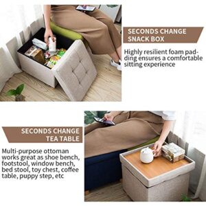 BRIAN & DANY Foldable Storage Ottoman Footrest and Seat Cube with Wooden Feet and Lid, Khaki 15” x15” x14.7”