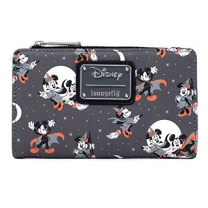 loungefly disney mickey and minnie mouse all over print halloween flap wallet