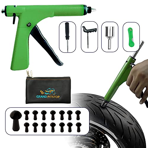 GRAND PITSTOP Tubeless Tire Puncture Repair kit - for Cars, Motorcycles- Spare Plugs (Gun PK + 15 Plugs)