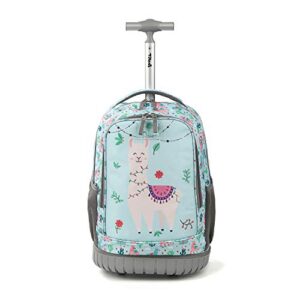 tilami rolling backpack with trolley wheeled design, cute cartoon printed for boys and girls, travel, school, student trip (19 inch, alpaca)