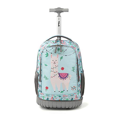 Tilami Rolling Backpack with Trolley Wheeled Design, Cute Cartoon Printed for Boys and Girls, Travel, School, Student Trip (19 Inch, Alpaca)