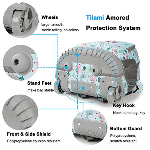 Tilami Rolling Backpack with Trolley Wheeled Design, Cute Cartoon Printed for Boys and Girls, Travel, School, Student Trip (19 Inch, Alpaca)