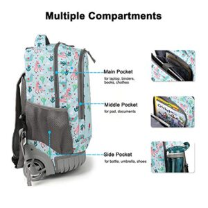 Tilami Rolling Backpack with Trolley Wheeled Design, Cute Cartoon Printed for Boys and Girls, Travel, School, Student Trip (19 Inch, Alpaca)