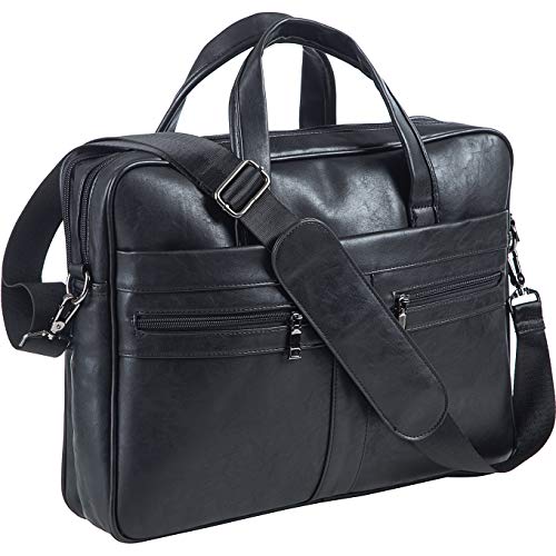 seyfocnia Men's Leather Messenger Bag, 17.3 Inches Laptop Briefcase Business Satchel Computer Handbag Shoulder Bag for Men (Black)