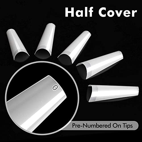 Nail Tips Coffin Shape - Natural Acrylic Nail Tips 500pcs Half Cover French Nail Tips with Box, INFELING False Nails Fake Nail Tips for Nail Salons and DIY Nail Art at Home, 10 Sizes