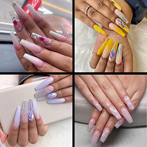 Nail Tips Coffin Shape - Natural Acrylic Nail Tips 500pcs Half Cover French Nail Tips with Box, INFELING False Nails Fake Nail Tips for Nail Salons and DIY Nail Art at Home, 10 Sizes