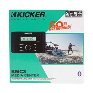 KICKER KMC3 Marine Digital Media Gauge Receiver w/Bluetooth/USB For Boat/ATV/UTV Bundle with Pair Rockville MS525W 5.25" 400 Watt Waterproof Marine Boat Speakers 2-Way White