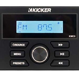 KICKER KMC3 Marine Digital Media Gauge Receiver w/Bluetooth/USB For Boat/ATV/UTV Bundle with Pair Rockville MS525W 5.25" 400 Watt Waterproof Marine Boat Speakers 2-Way White