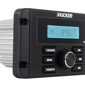 KICKER KMC3 Marine Digital Media Gauge Receiver w/Bluetooth/USB For Boat/ATV/UTV Bundle with Pair Rockville MS525W 5.25" 400 Watt Waterproof Marine Boat Speakers 2-Way White