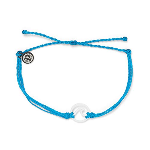 Pura Vida White Enamel Wave Bracelet - Waterproof, Adjustable Band - Neon Blue