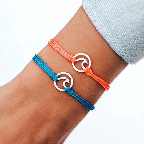 Pura Vida White Enamel Wave Bracelet - Waterproof, Adjustable Band - Neon Blue