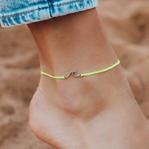 Pura Vida Silver Shoreline Anklet w/Adjustable Charm - Waterproof - Neon Yellow