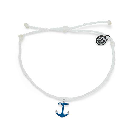 Pura Vida Silver Anchors Away Bracelet - Waterproof, Adjustable Band - White