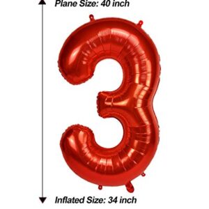 AULE 40 Inch Big Red Foil 30 Number Balloons for Women Large 30th Happy Birthday Decorations Giant Huge Helium Mylar 30rh Anniversary Party Decor