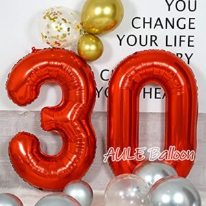 AULE 40 Inch Big Red Foil 30 Number Balloons for Women Large 30th Happy Birthday Decorations Giant Huge Helium Mylar 30rh Anniversary Party Decor