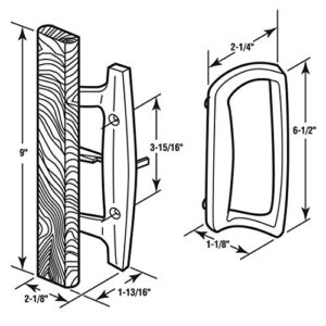 Mortise Style Reversible Sliding Patio Door Handle Set with Oak Wood Interior Handle and Exterior Pull in White Diecast Finish Fits 3-15/16” Screw Hole Spacing, Non-keyed with Latch Locks (White)