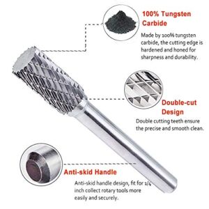 TJATSE 10Pcs Carbide Burrs Set Double Cut Solid Tungsten Carbide Rotary Burr Set 1/4 Inch Shank for Die Grinder Drill Engraving