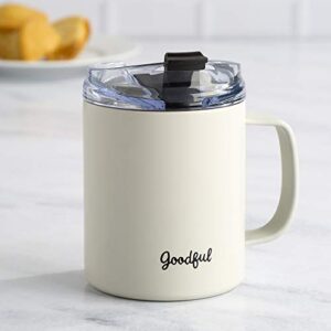 Goodful Travel Mug, Stainless Steel Insulated, Double Wall Vacuum Sealed Coffee Cup with Leak Proof Lid, 14 Ounce, Cream