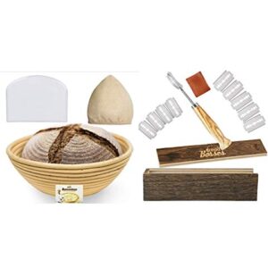 Bread Bosses 9 Inch Banneton Proofing Basket and Bread Bakers Lame Slashing Tool - Great as a Gift