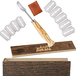 Bread Bosses 9 Inch Banneton Proofing Basket and Bread Bakers Lame Slashing Tool - Great as a Gift