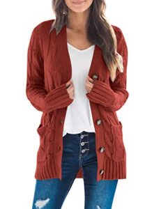merokeety women's 2023 fall long sleeve cable knit sweater open front cardigan button loose outerwear rust