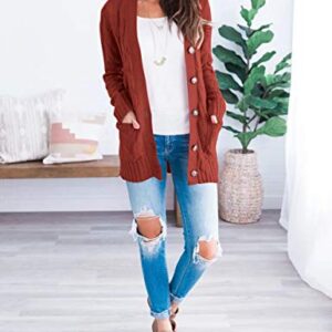 MEROKEETY Women's 2023 Fall Long Sleeve Cable Knit Sweater Open Front Cardigan Button Loose Outerwear Rust