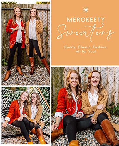 MEROKEETY Women's 2023 Fall Long Sleeve Cable Knit Sweater Open Front Cardigan Button Loose Outerwear Rust