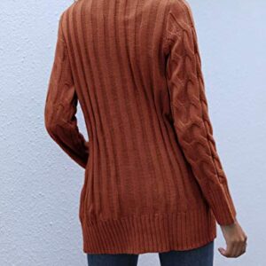 MEROKEETY Women's 2023 Fall Long Sleeve Cable Knit Sweater Open Front Cardigan Button Loose Outerwear Rust