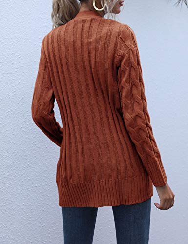 MEROKEETY Women's 2023 Fall Long Sleeve Cable Knit Sweater Open Front Cardigan Button Loose Outerwear Rust